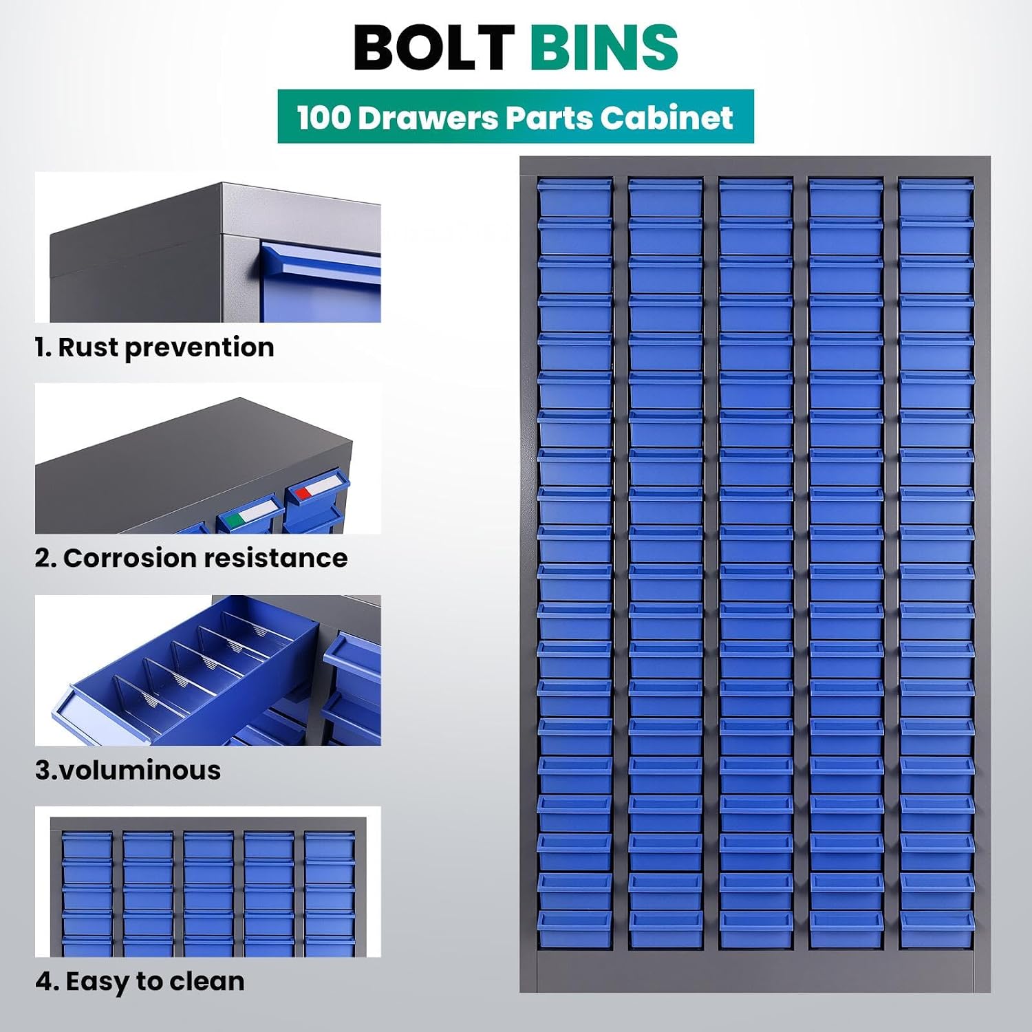 100-Drawer Nut and Bolt Organizer, Small Parts Organizer with Alloy Steel Frame & ABS Drawers, Bolt Bin for Garage, Teacher Toolboxes, Makeup & Workshop, Tool Hardware Storage (100-grid drawer)