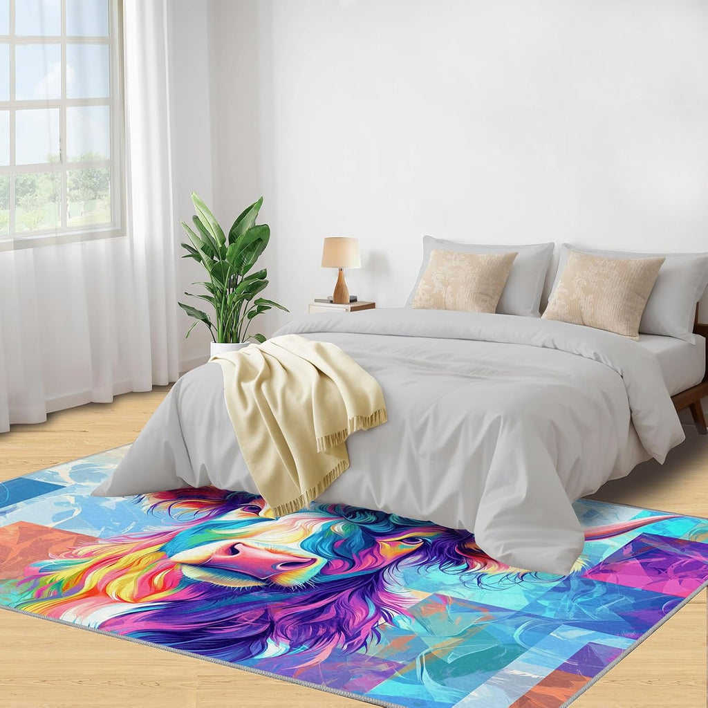 Highland Cow Rug 6x8-6x8 Rug, Western Area Rugs for Living Room Bedroom, Farmhouse Area Rugs, Modern Washable Carpet, Animal Carpet, Highland Cow Home Decor & Gifts