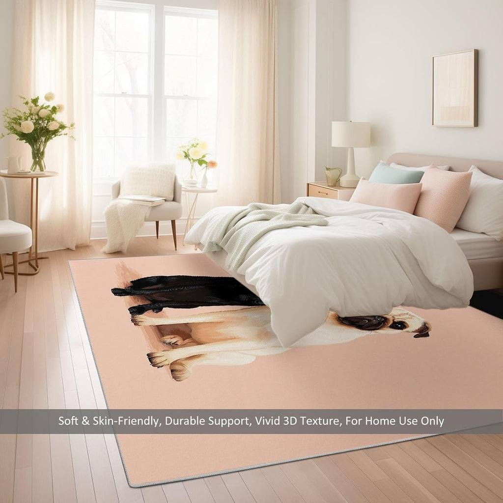Modern Nature Photography 5 x 7 ft Area Rug, Animal Pug Portrait Print Washable Rugs for Living Room - Non-Slip Dining Room Throw Mat Non-Shedding Soft Carpet for Bedside Entry Kitchen