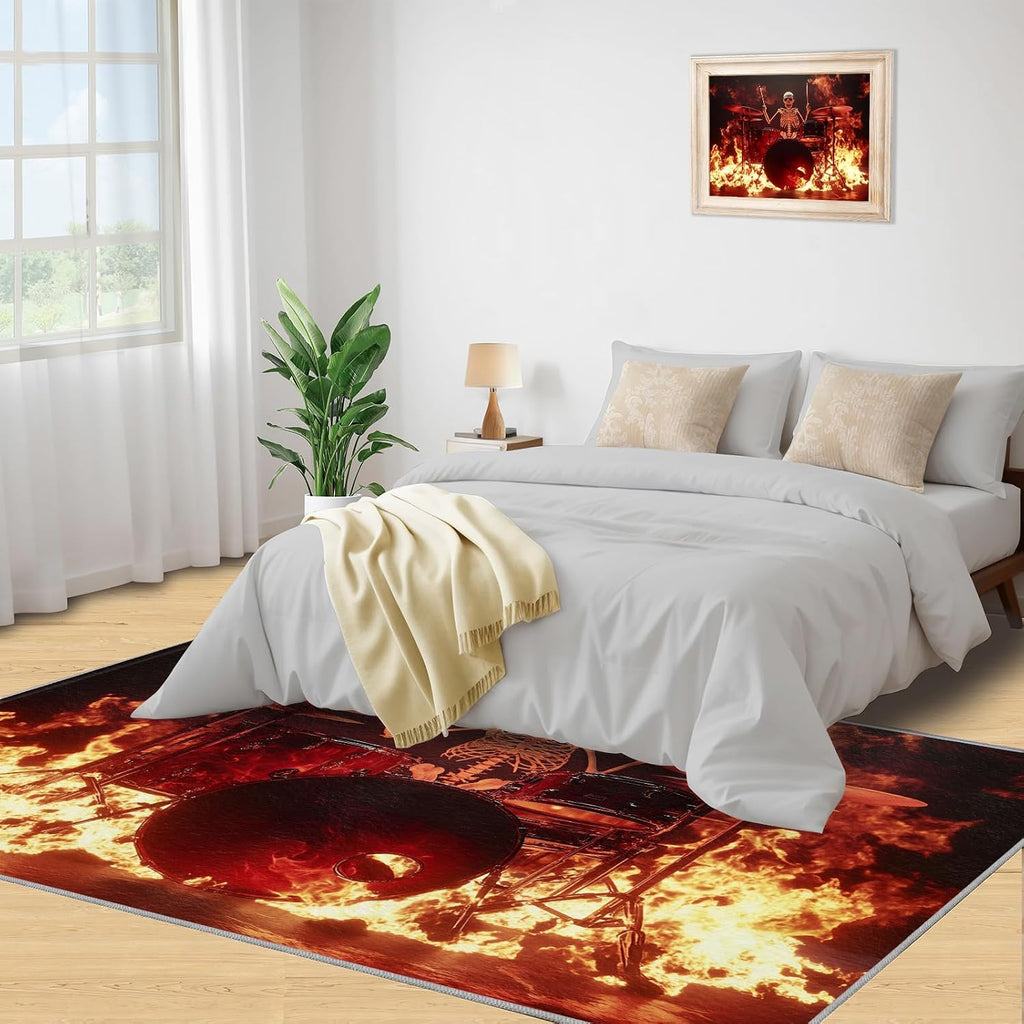 Guitar Rug & Home Decor - Flame Rugs for Living Room, Boys Cool Washable Rugs for Bedroom, Rock and Roll Carpet, Non Slip Indoor Guitar Area Rug & Music Room Decor 6x8 ft