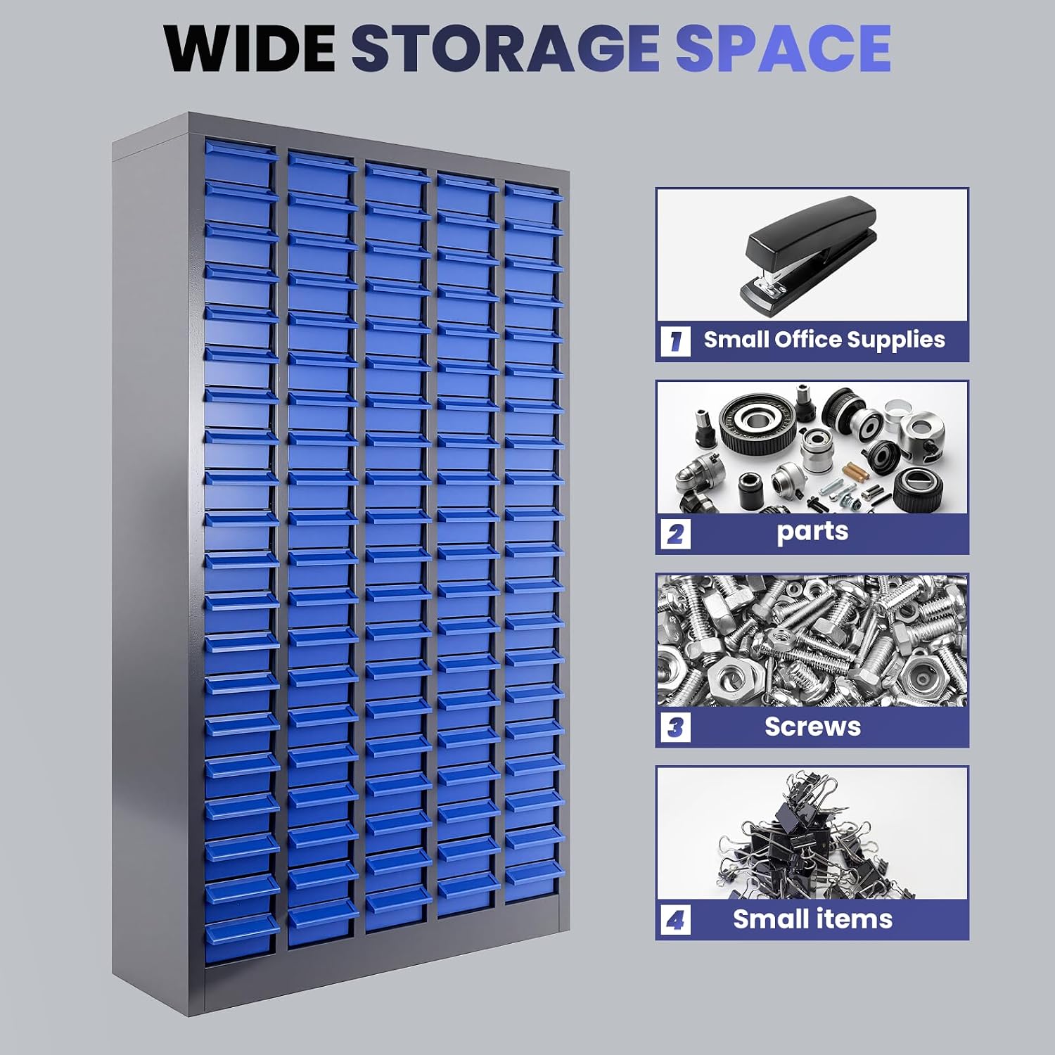 100 Drawers Nuts and Bolts Organizers and Storage,26' L×9' W×46' H Bolt and Nut Tool Storage Cabinet Hardware Organization Bolts Bin Tool with Material Drawer Label Stickers