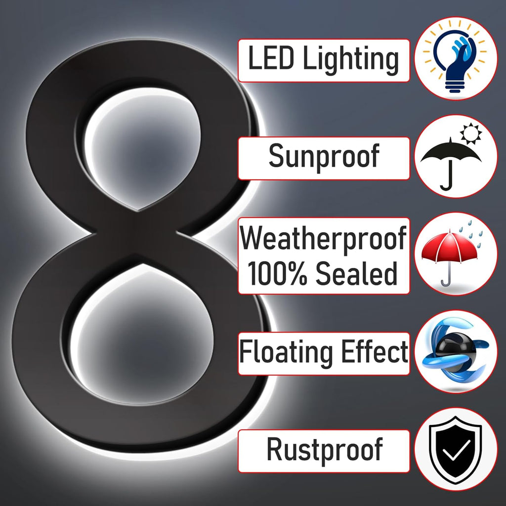 LED Home Address Numbers, Backlit LED Illuminated House Numbers, Stainless Steel Hand-Polished For House Address Signs, Lighted House Number For Outside,20 Inch/500mm,3