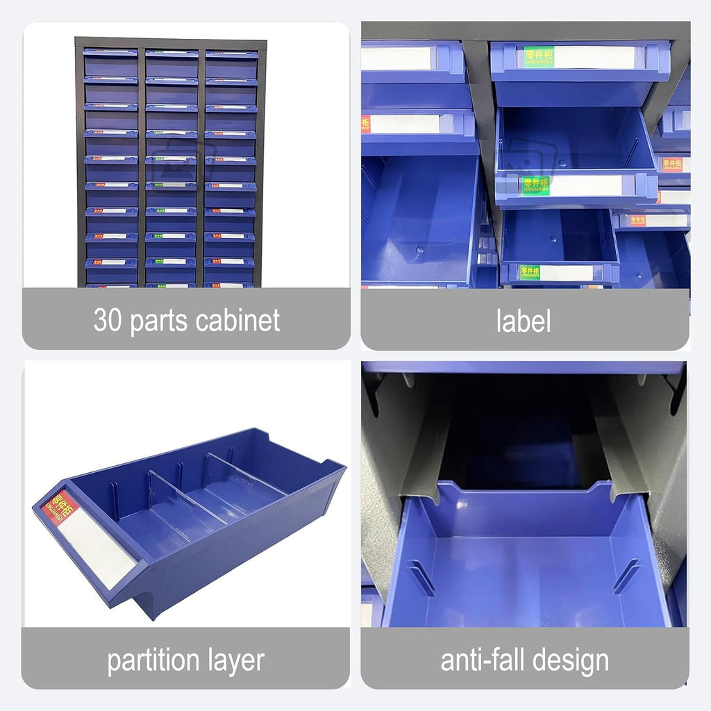 30-Drawer Parts Storage Cabinet, 21.5' L x 12.4' D x 34.3' H, Cold Rolled Steel & ABS Material, Heavy Duty Organizer for Home, Repair Shop, and Factory, Doorless Design