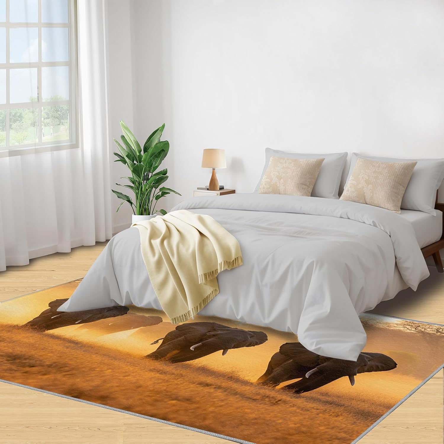 African Elephants Area Rug 6x8 - Grassland Elephant Herd Large Rugs for Living Room, Natural Scenery Carpet Area Rug for Girls Bedroom Kids Room Basement Office Classroom