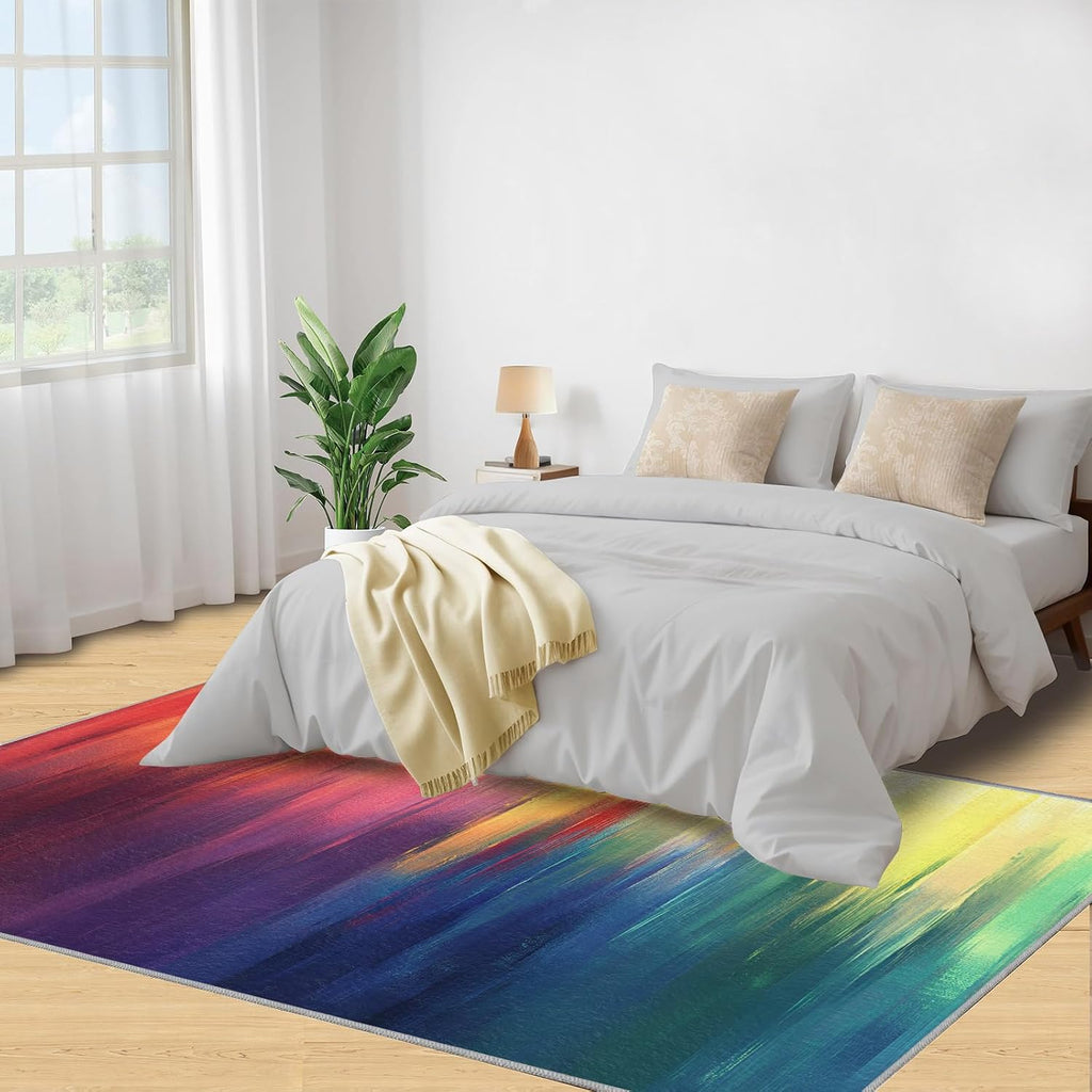 Colorful Lines Rugs for Bedroom - 6x8 Rug, Modern Area Rugs for Living Room, Multicolor Carpet, Fashion Washable Area Mat, Abstract Carpet, Colorful Home Decor & Gifts