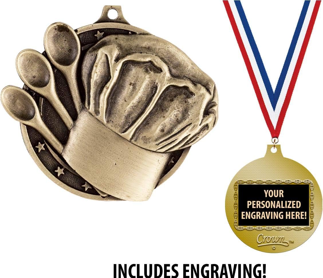 Crown Awards Cooking Medals, 2' Gold Chef Hat Cooking Medal Award with Free Custom Engraving