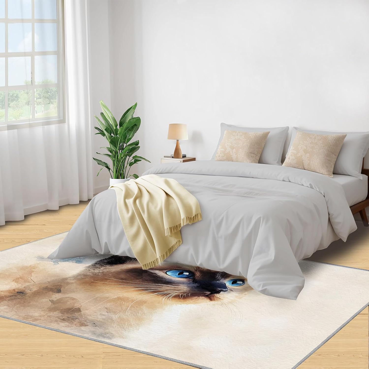 6x8 Kitten Area Rug - Siamese Cat Large Rugs for Living Room, Watercolor Animals Carpet Area Rug for Girls Bedroom Kids Room Basement Office Classroom