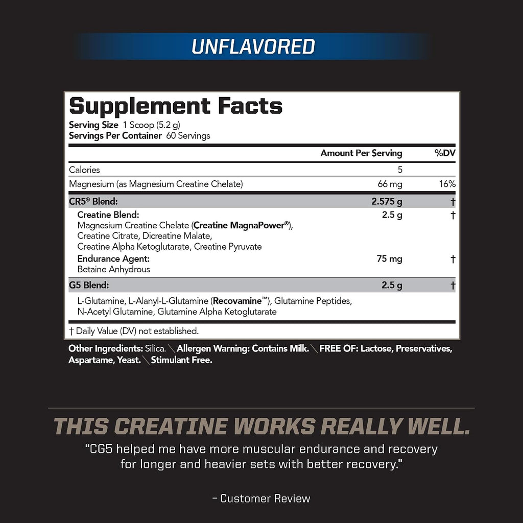 PMD Sports CG5 Premium Creatine & L Glutamine Powder, Power Recovery, Build Lean Muscle, Increase Workout Performance, Maximum Strength Pre Workout & Post Workout, Unflavored, 60 Servings (Pack of 2)