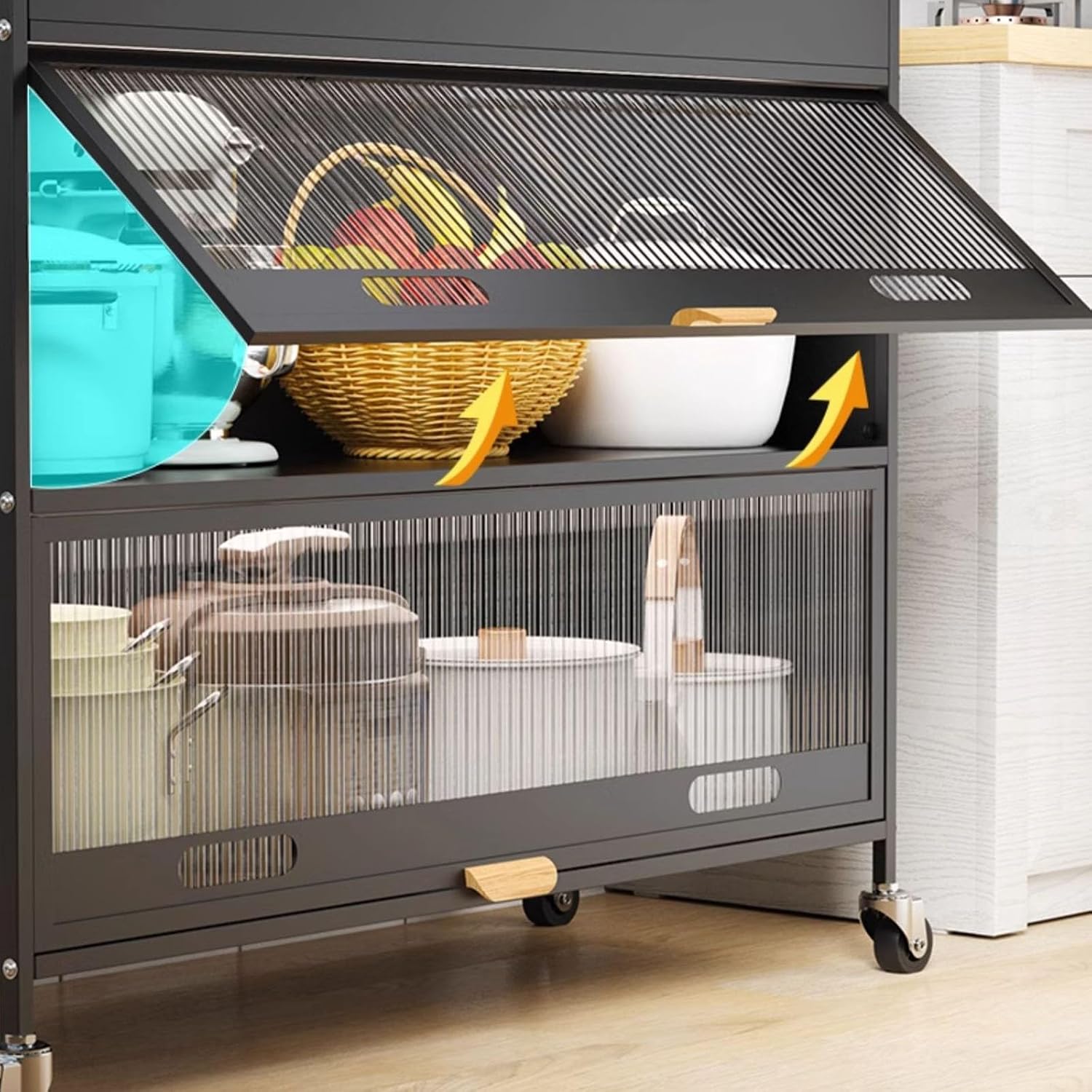 Metal Kitchen Storage Cabinets, Bakers Rack with Storage, Kitchen Microwave Stand, with Drawers, Hooks * 8, Foot Pads * 4(White,100cm)