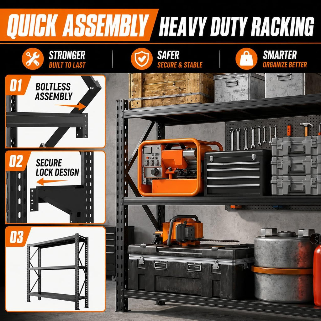 67' W Garage Shelving Heavy Duty, 6000LBS Metal Storage Shelves with Anti-Fall Rails, 3-Tier Adjustable Storage Rack, Industrial Garage Storage Shelf for Warehouse, Basement, Workshop