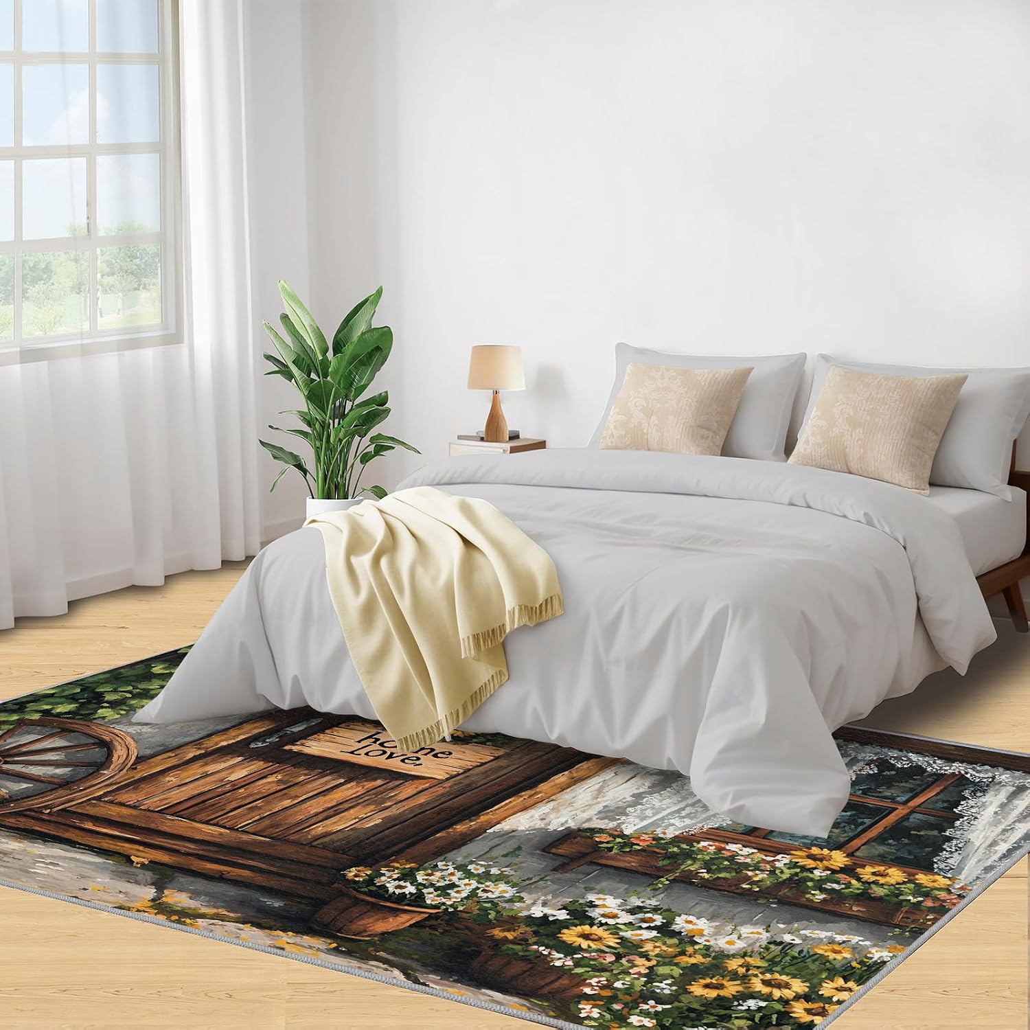 Country Wooden Door Rug 6x8 - Wooden Wheels Large Rugs for Living Room, Pastoral Warm Carpet Area Rug for Girls Bedroom Kids Room Basement Office Classroom