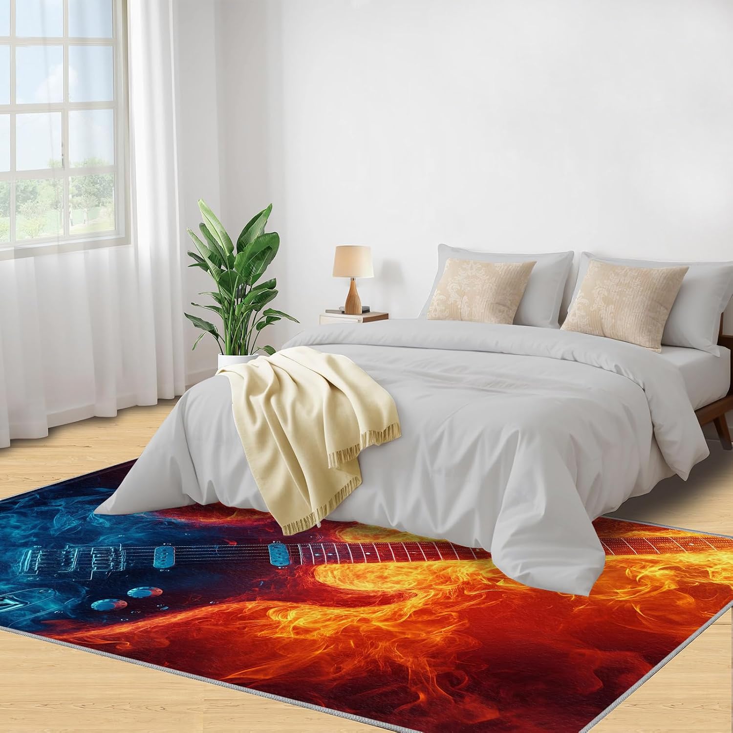 Flame Electric Guitar Area Rug 6x8 - Guitar Large Rugs for Living Room, Cool Music Carpet Area Rug for Girls Bedroom Kids Room Basement Office Classroom