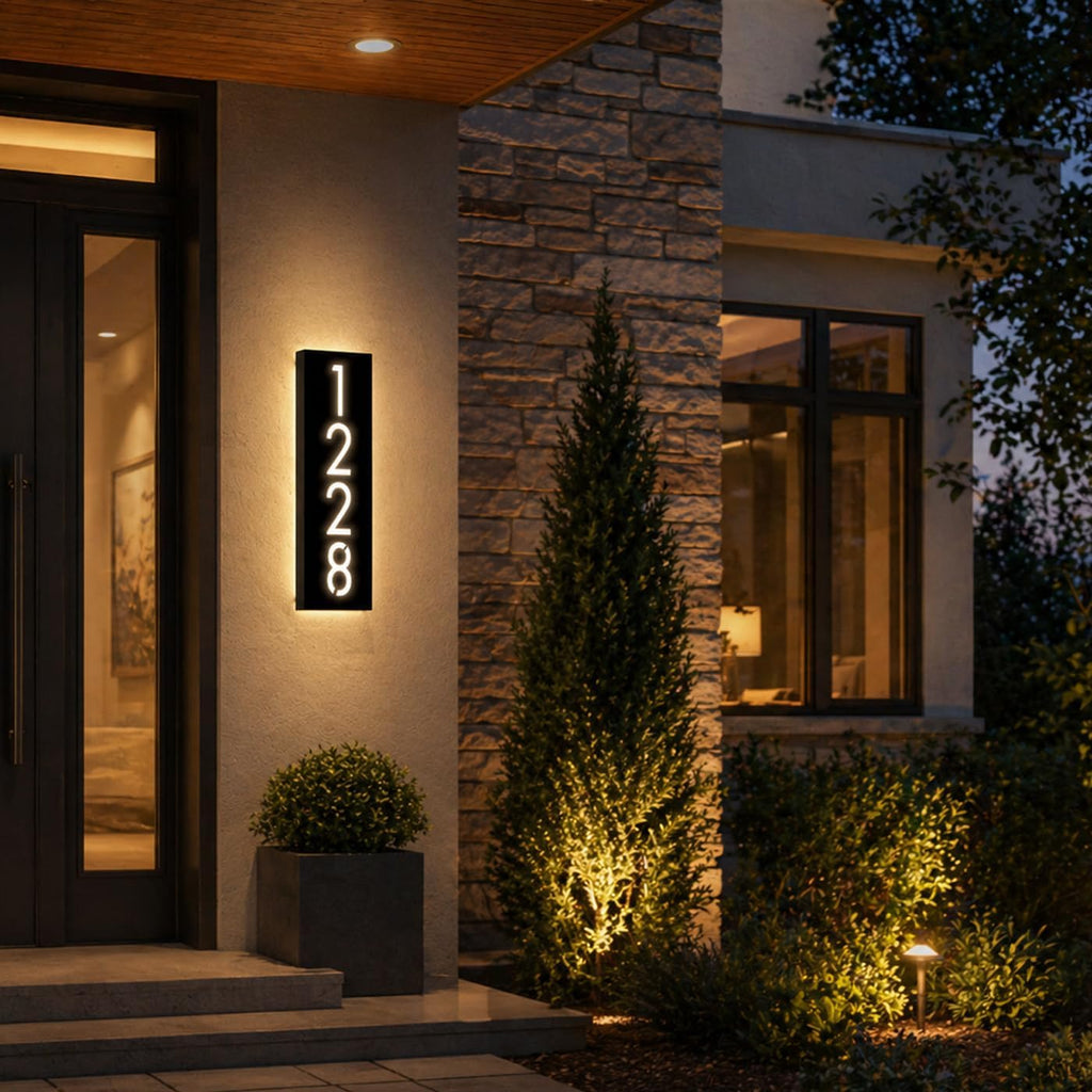Customizable 12V LED Lighted Address Plaque, Backlit House Number Sign with 304 Stainless Steel Exterior (Only warm light)
