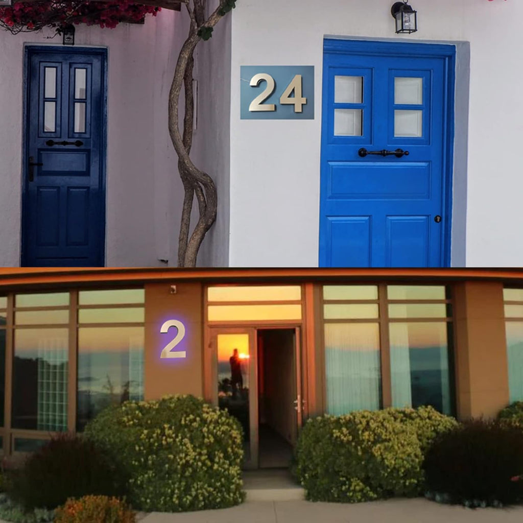 Steel Illuminated Address Number Sign - 16 Inch Backlit LED House Numbers For Wall - Modern Lighted House Number For Outside With Floating Style,N