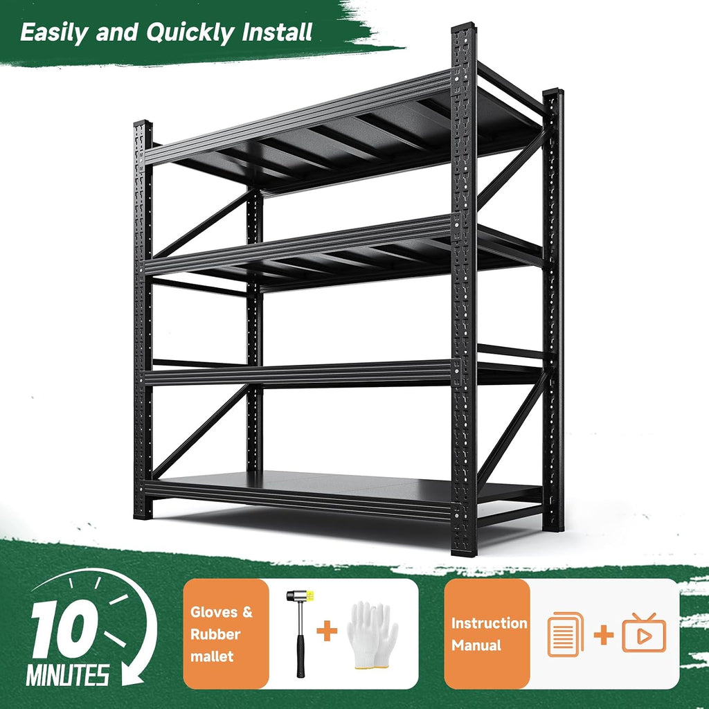 Letaya 3000LBS Storage Shelves Heavy Duty,70' H Garage Shelving Units, 4 Tier Adjustable Utility Rack Shelf,Large Metal Industrial Shelves,for Shop,Warehouse,Basement,Black (48' W x 24' D x 70' H)