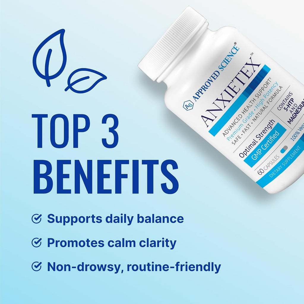 Approved Science Anxietex - Calm and Relaxation - L-Theanine and Magnesium - 60 Capsules - Vegan Friendly - 6 Month Supply