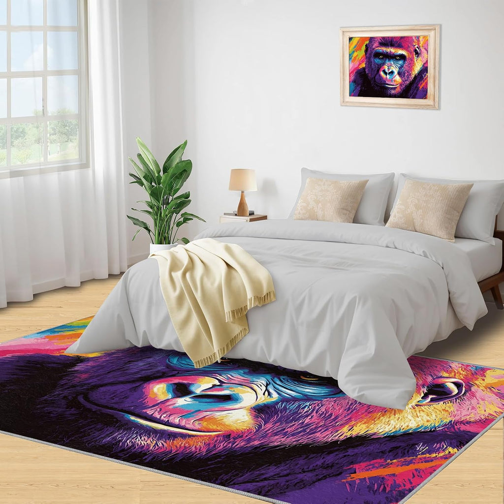 Gorillas Rug - 6x8 Rugs for Bedroom, Graffiti Gorillas Area Rug, Chimpanzee Washable Rugs for Living Room, Non Slip Animal Indoor Carpet - Home Decor, Tropical Wildlife Gifts for Kids
