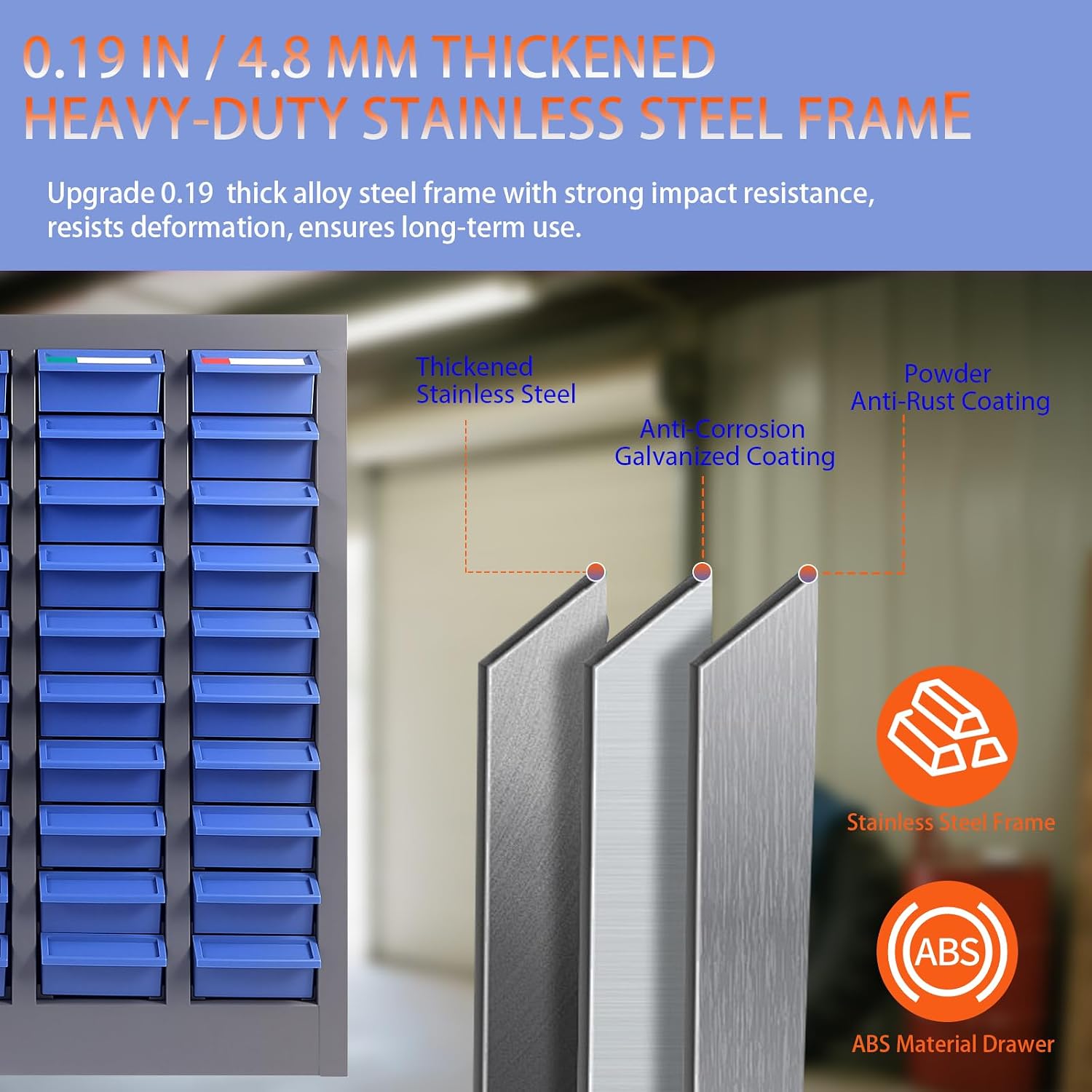 40-Drawer Parts Cabinet, Steel Bolt and Nut Bolt Organizer, Bolt Bins with ABS Drawers & Tool Storage Labels, Nut and Bolt Organizer for Workshop, Garage Tool Organization, Home and Office