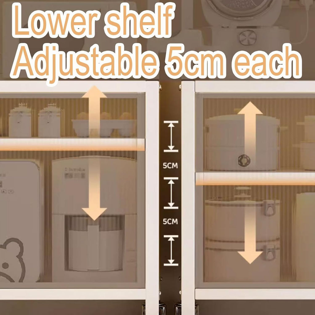 Kitchen Storage Cabinet Made of Coarsened Carbon Steel Kitchen Bakers Rack with Flip Door Kitchen Hutch Microwave Stand with Lockable Casters and Foot Pads(82 * 44 * 150/165/180CM)
