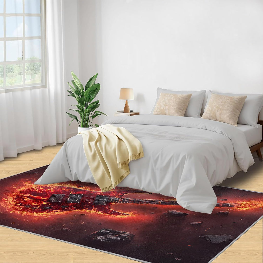 Guitar Rugs for Bedroom - 5x7 Area Rug - Guitar Rugs for Living Room, Cool Musical Instrument Rug, Washable Home Decor Carpet