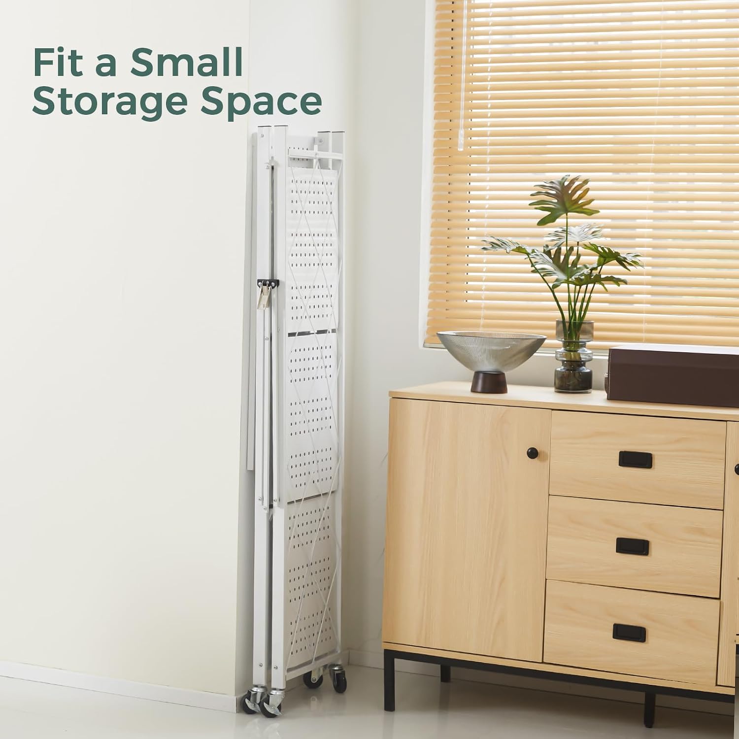 DEANIC 4 Tier Foldable Storage Shelves with Wheels, Large Capacity Shelving Unit, Freestanding Metal Wire Shelf Rack, No Assembly Organizer Rack for Garage Kitchen, Basement, Pantry(White Pack of 2)