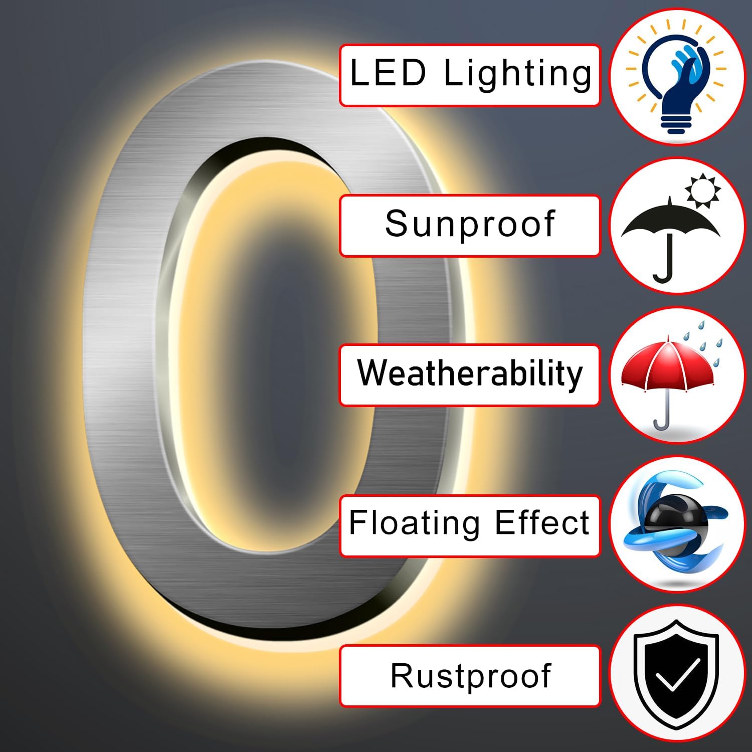 Illuminated LED House Numbers 18 Inch, Backlit LED Illuminated Address Numbers, Modern Lighted House Numbers At Night, Waterproof Large Metal Home Address Signs,0