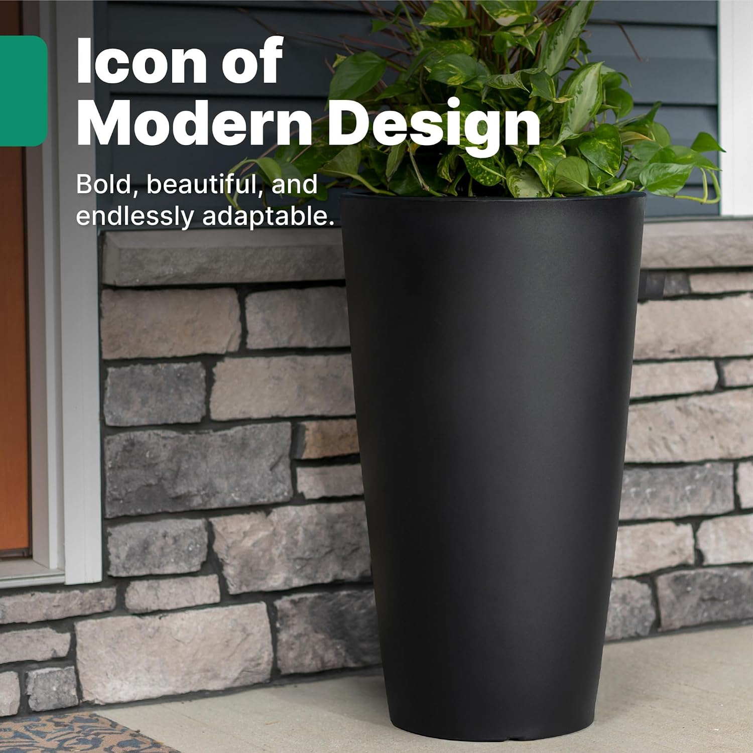 Step2 Tremont Tall Round Tapered Planter, 28' Tall 2-Pack, Indoor/Outdoor Plants, Efficient Drainage, Durable Resin, Onyx Black