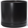 D'vine Dev 16 Inch Ceramic Planter Pot with Drainage Hole and Saucer, Indoor Cylinder Round Planter Pot, Black, 94-O-H-2
