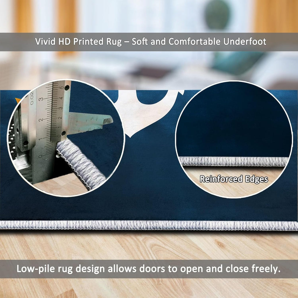 Modern Nautical Theme 5 x 7 ft Area Rug, Retro Stars Gradient Symbols Print Washable Rugs for Living Room - Non-Slip Dining Room Throw Mat Non-Shedding Soft Carpet for Bedside Entry Kitchen