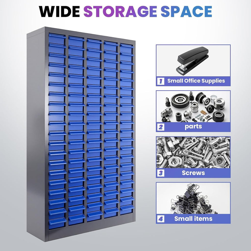 28.5''L×8.66''W×46''H Nut and Bolt Organizer 100 Slots, Bolt Organizer, Alloy Steel Parts Organizer with Abs Material Drawer, Bolt Bin with Label Stickers for Tool Hardware Storage (100)