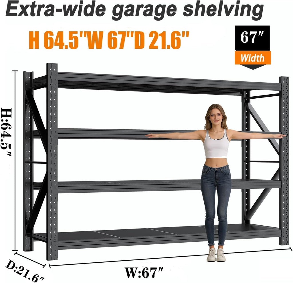 Garage Shelves Heavy Duty 67' W Metal Garage Shelving Unit High Load Capacity Industrial Storage Shelves for Garage Warehouse Basement