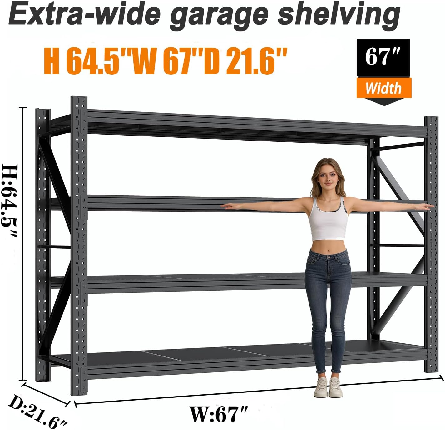 Garage Shelves Heavy Duty 67' W Metal Garage Shelving Unit High Load Capacity Industrial Storage Shelves for Garage Warehouse Basement