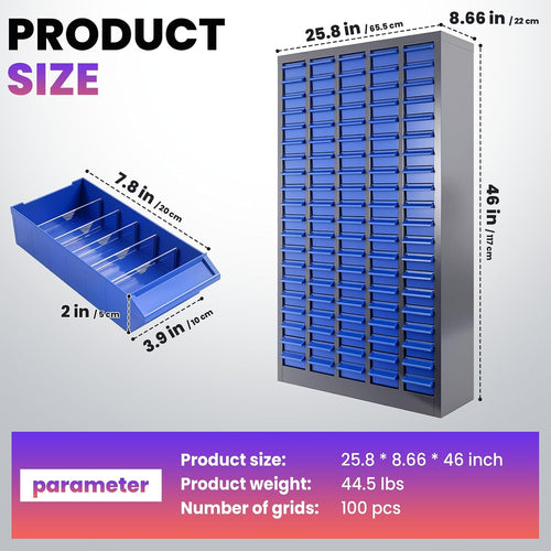 100 Drawers Nut and Bolt Organizer with Built-in 500 Dividers & 200 Labels, Alloy Steel Frame Parts Cabinet, ABS Drawers Bolt Organizer Systemfor Screws, Hardware in Garage & Shop
