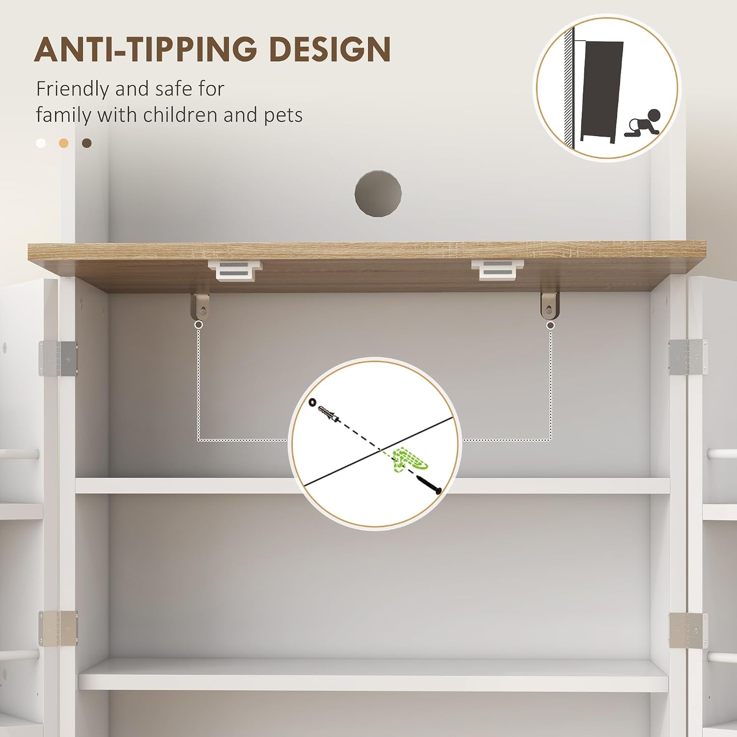 66' Adjustable-Shelf Freestanding Storage Cabinet, Kitchen Storage Bakers Rack with Microwave Stand, Utility Food Cupboard with Anti-tip Design for Kitchen Dining Areas, White