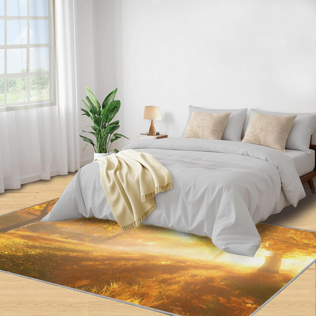 Autumn Forest Area Rug Large - 6x8 Rug, Fall Leaves Rugs for Living Room, Fall Carpet, Maple Leaves Washable Area Rugs for Bedroom, Natural Scenery Carpet, Forest Home Decor