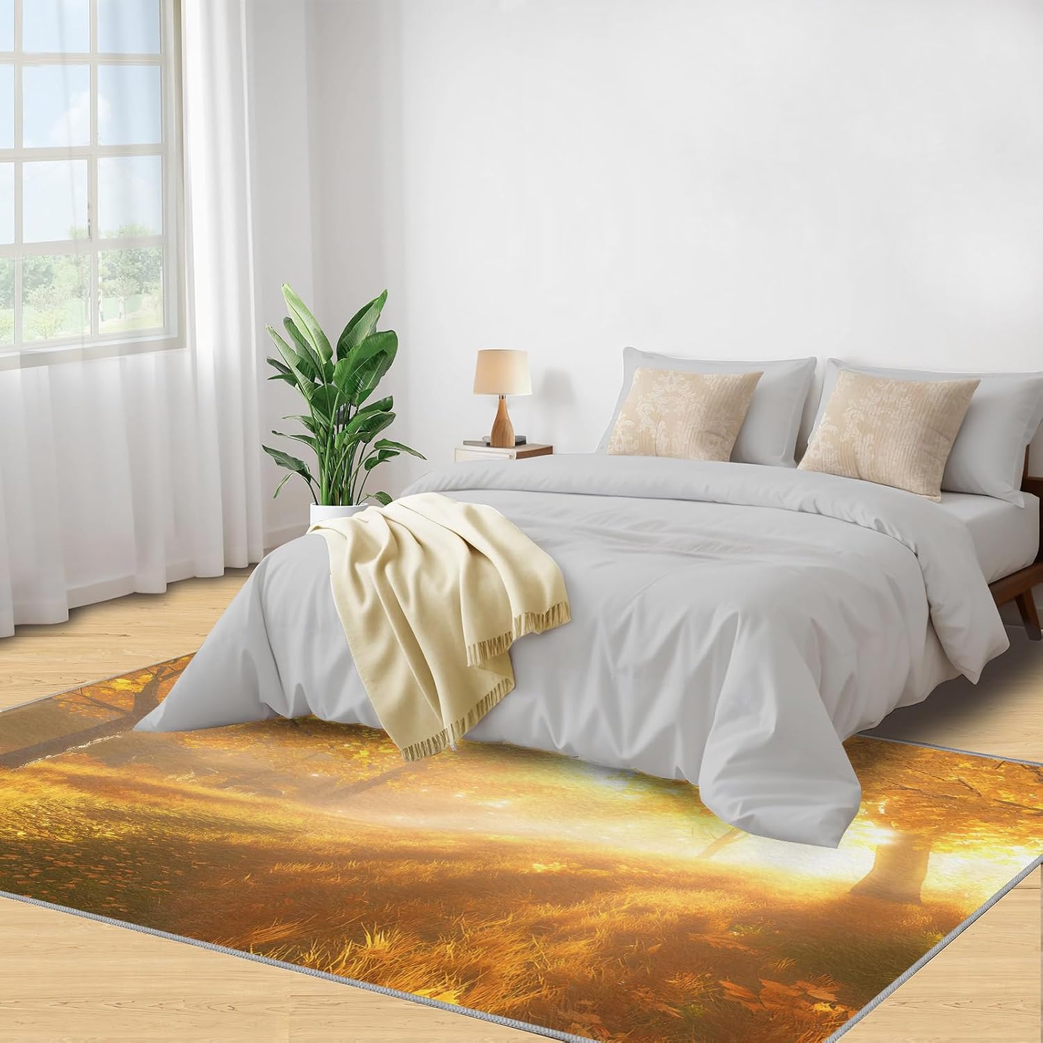 Autumn Forest Area Rug Large - 6x8 Rug, Fall Leaves Rugs for Living Room, Fall Carpet, Maple Leaves Washable Area Rugs for Bedroom, Natural Scenery Carpet, Forest Home Decor
