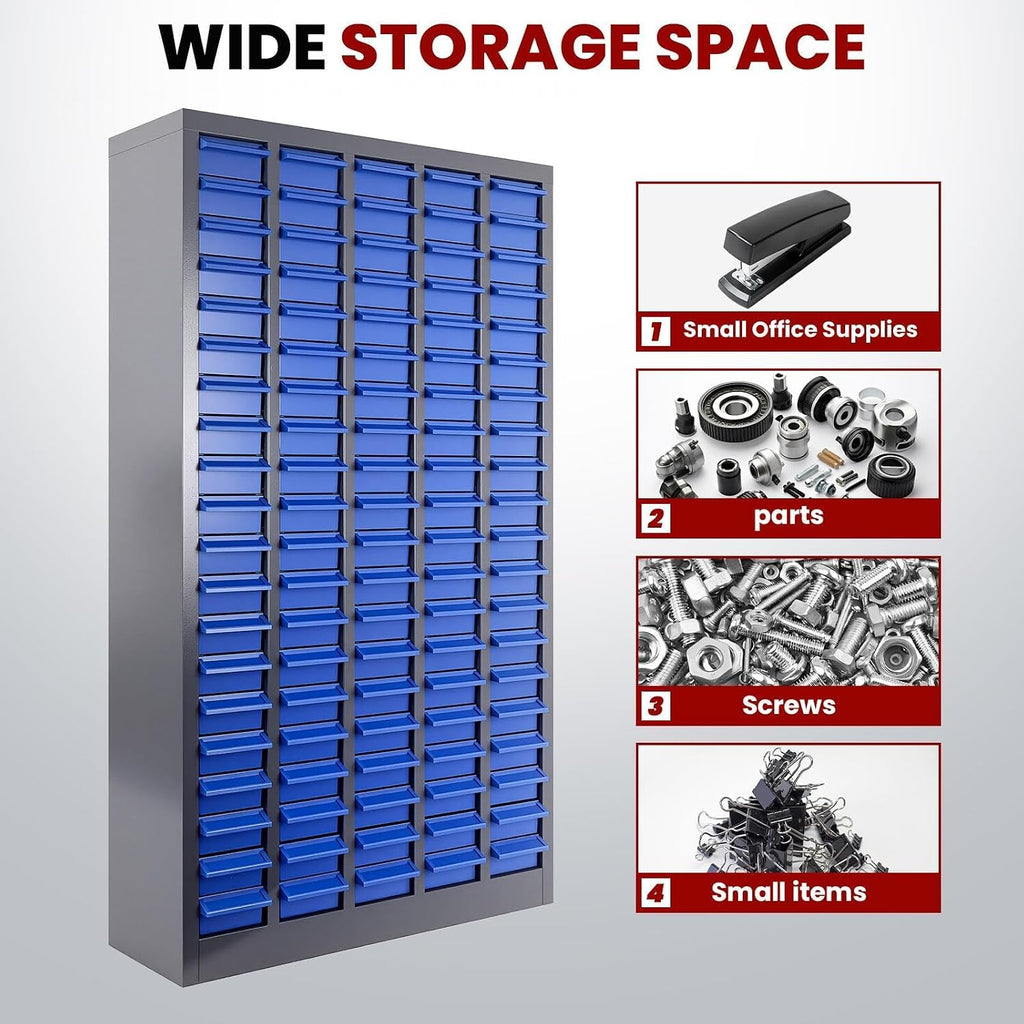 Nut and Bolt Storage Cabinet with ABS Drawer,Steel Small Parts Storage Organizer,46' H X 9' D X26 W Screw Organization for Garage Hardware,Nails,Fastener,Bolts,Nuts,and More (100 ABS Drawers)