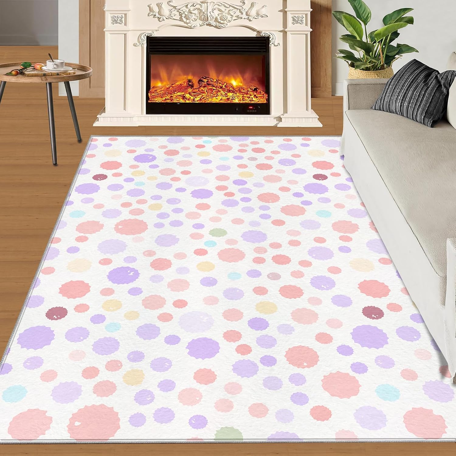 Cute Colorful Polka Area Rug, Dot Print Design Rugs for Living Room, Indoor Non-Slip Kids Rugs, Machine Washable Breathable Durable Carpet for Front Entrance Floor Decor,6 x 8ft