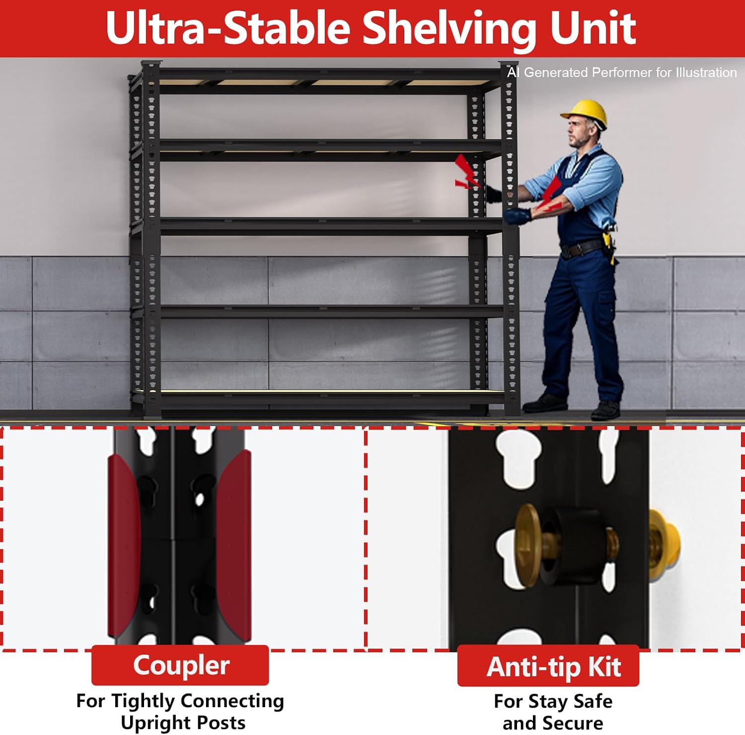 PrimeZone 60' W X 24' D X 72' H Heavy Duty Garage Storage Shelves - Adjustable Metal Shelving Unit, 5 Tier Industrial Shelves for Storage Standing Utility Rack for Warehouse, Pantry, Basement, Black