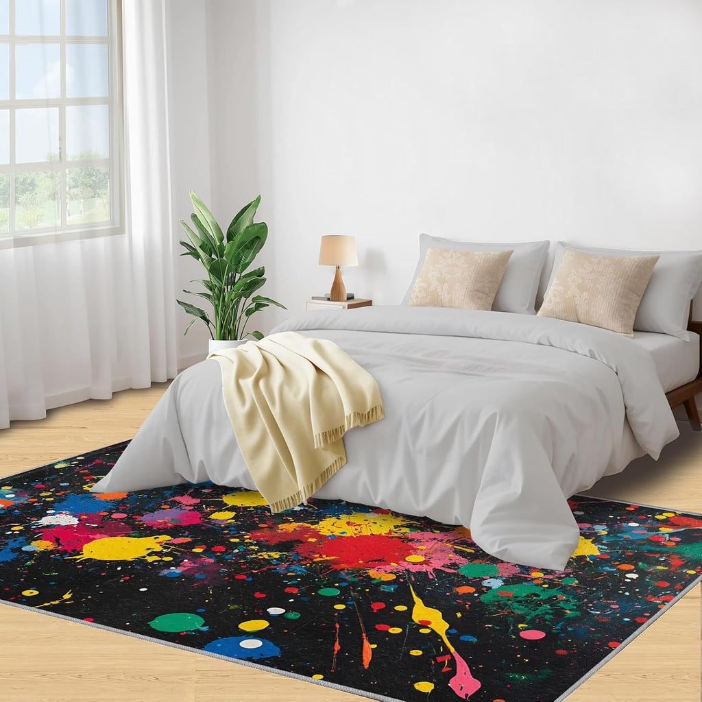 Colorful Ink Splash Rug 6x8-6x8 Rug, Modern Area Rugs for Living Room Bedroom, Colorful Area Carpet, Abstract Washable Carpet, Modern Home Decor & Gifts