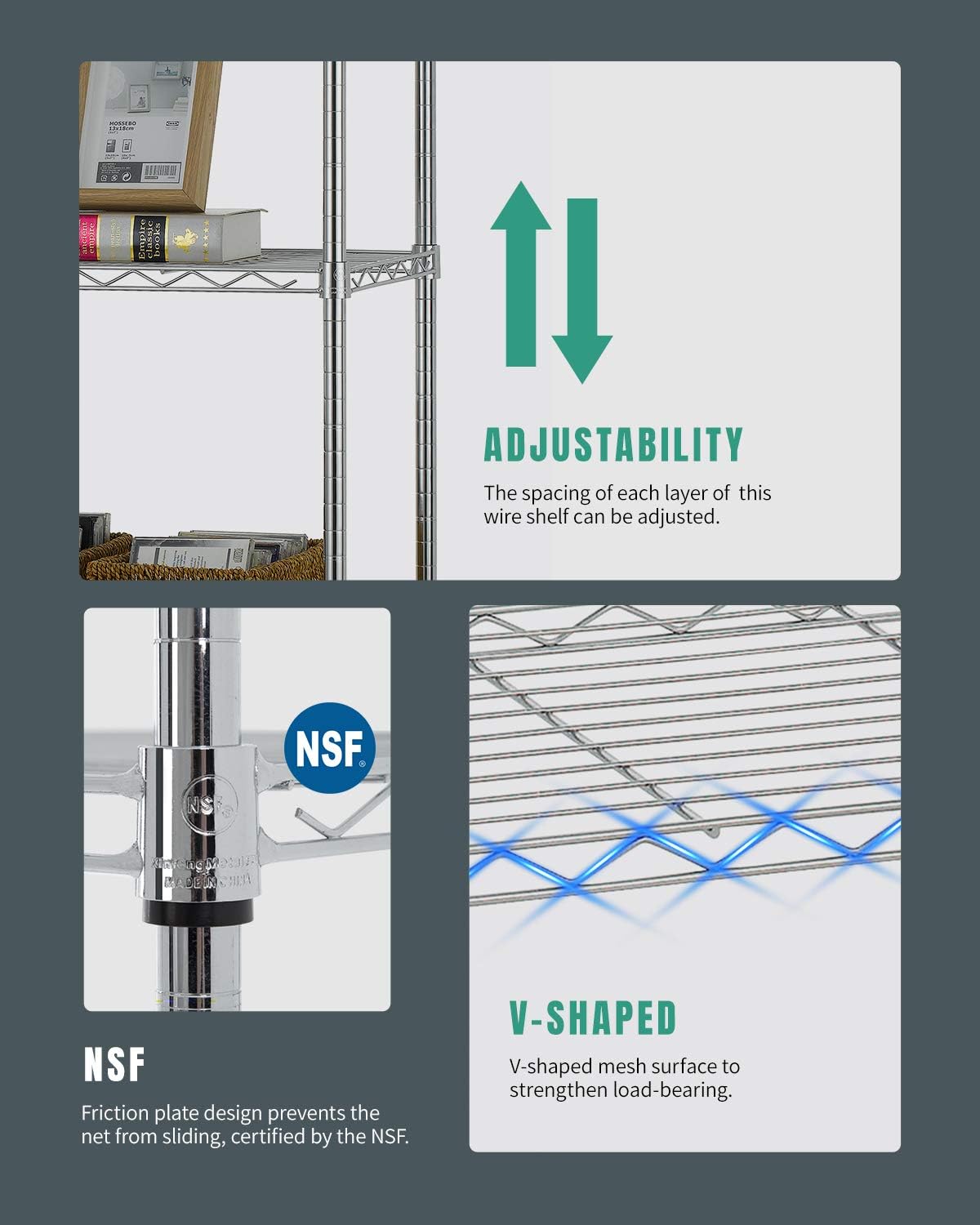 FDW 18x45x82 inch Wire Shelving Unit with Wheels Steel 6 Tier Heavy Duty Layer Rack Storage Metal Shelf Garage Organizer Wire Rack Shelving Adjustable Utility 2100 LBS Capacity,Chrome