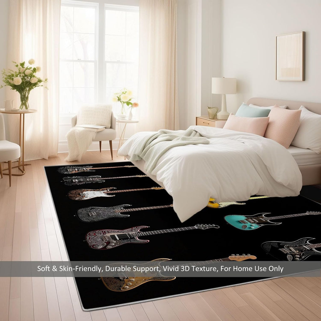 5' x 8' Rugs Living Room Modern Area Rug Bedroom, Non Slip Durable Large Floor Carpet Music Guitar Stripes Indoor Carpet Washable for Dining Room Kitchen Kids Playroom Dorm