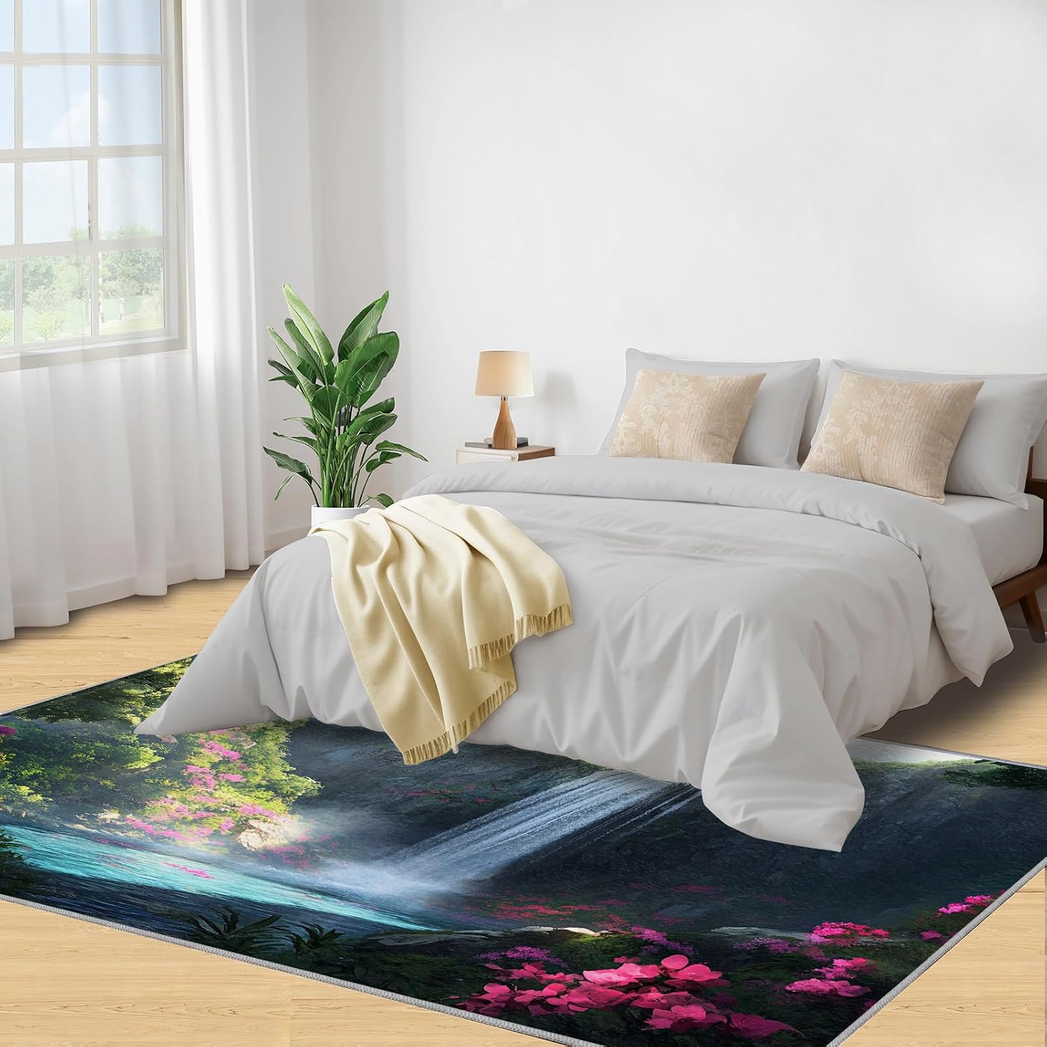 Nature Landscape Rug 6x8-6x8 Rug, Waterfall Area Rugs for Living Room, Natural Scenery Rugs for Bedroom, Mountain Non-Slip Mat, Landscape Home Decor & Gifts