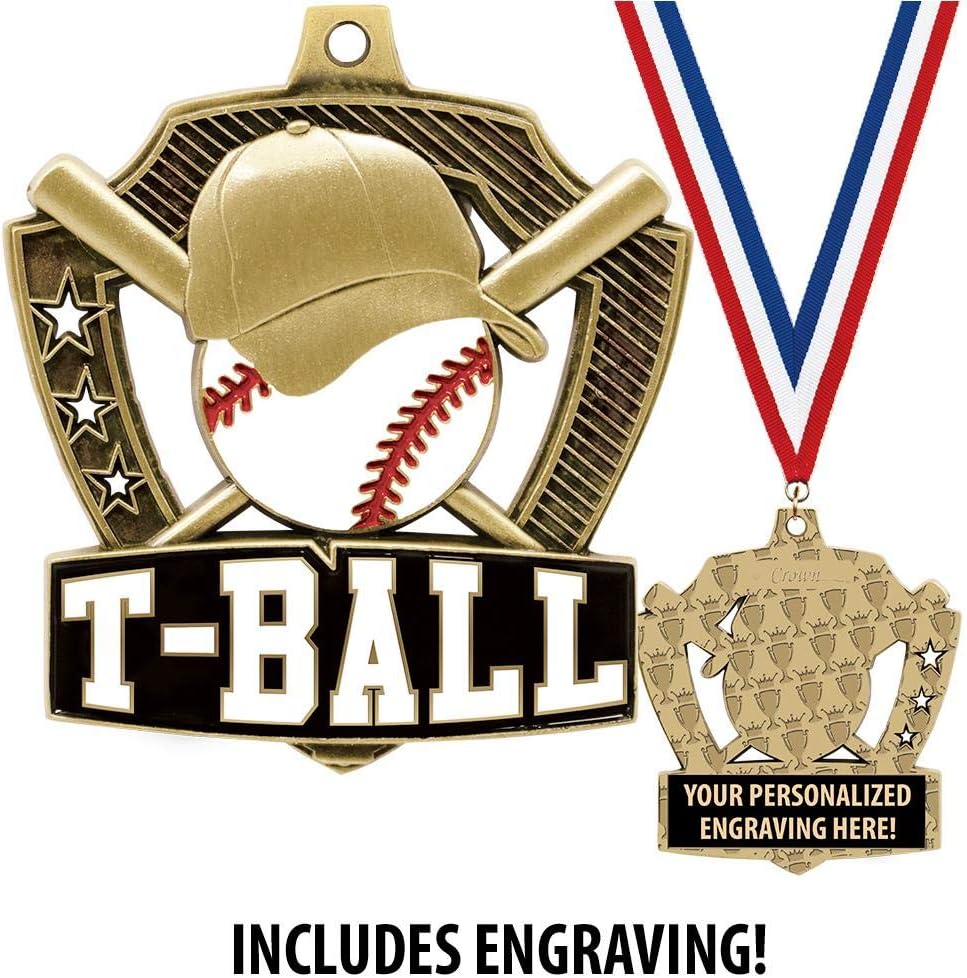 Crown Awards Custom T-Ball Medals, 2 1/4' Shieldz Tball Award Medals with Free Engraving Prime