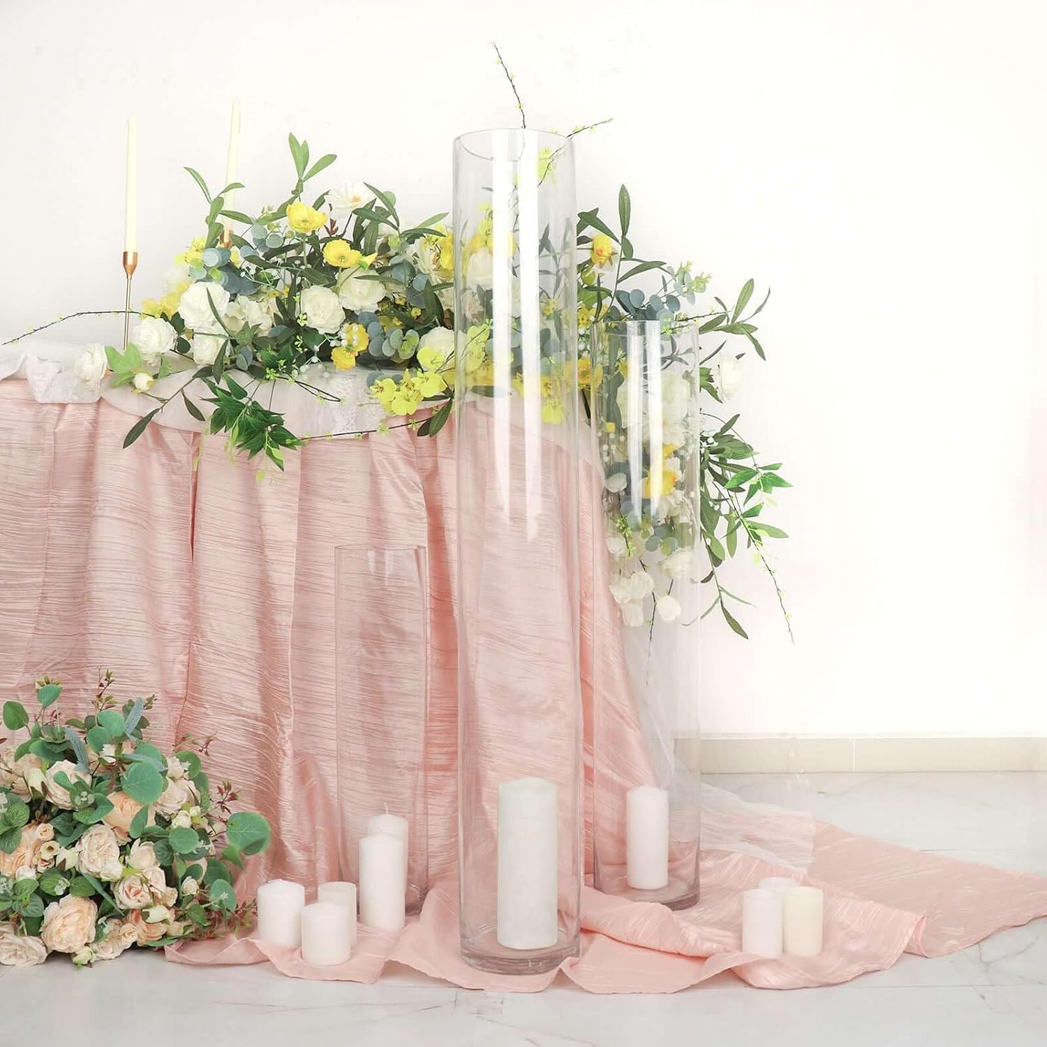 Efavormart 2 Pack | 40' Round Heavy Duty Clear Cylinder Glass Vases, Tall Flower Vase