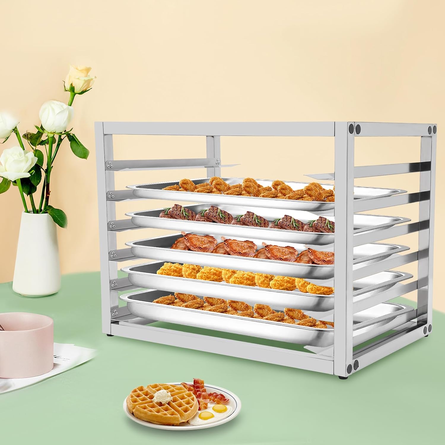 6-Tier Pan Rack, Stainless Steel Bakery Rack, Bakers Rack for Home Commercial Kitchen, Restaurant, Cafeteria, Dessert Shop