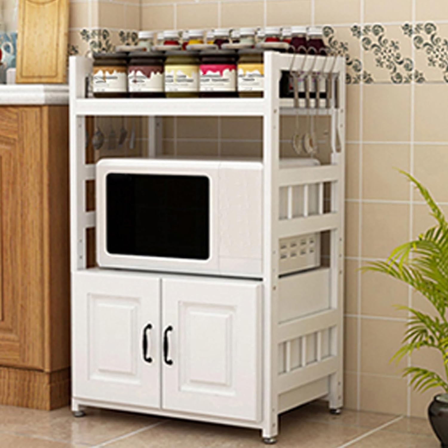 Kitchen Bakers Rack with Storage, Kitchen Pantry Microwave Cabinet with Doors for Electrical Appliances, Tableware, Dishes