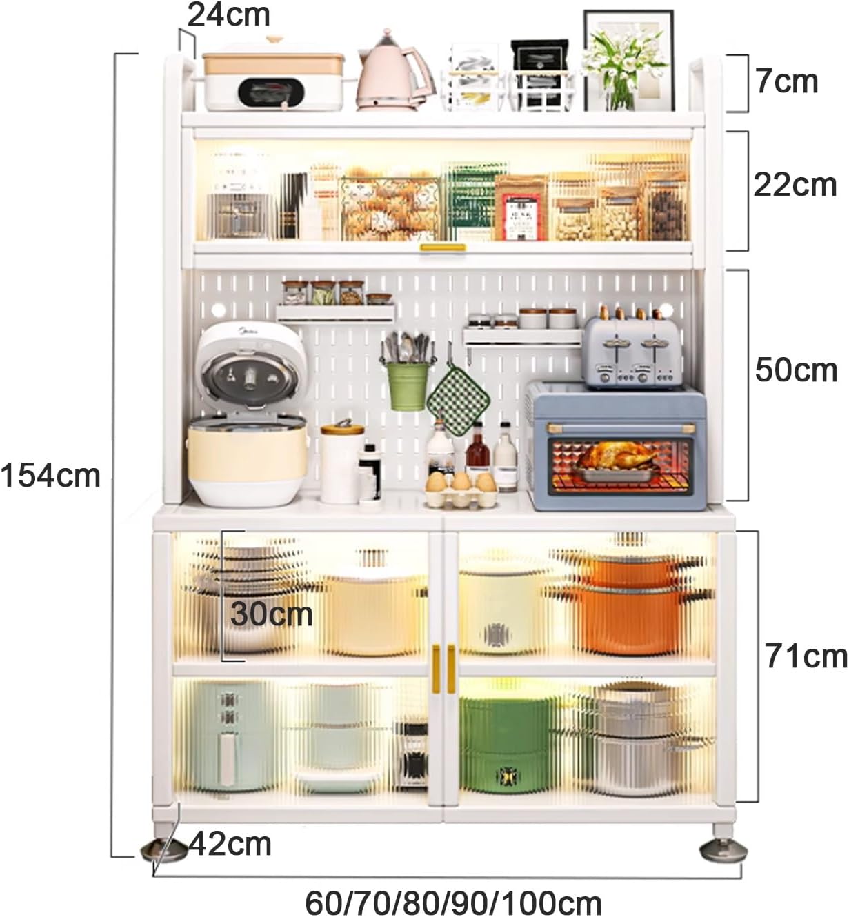 Kitchen Hutch Storage Cabinet, 5 Tier Bakers Rack, Microwave Hutch Cabinet with Storage for Coffee Machine & Bread Machine