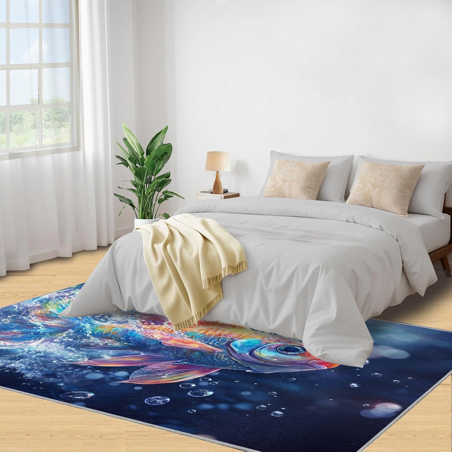 Fish Rugs for Bedroom, Goldfish Rug 6x8, Aquatic Animals Dining Room Rugs Washable & Non Slip Large Carpet for Home Decor