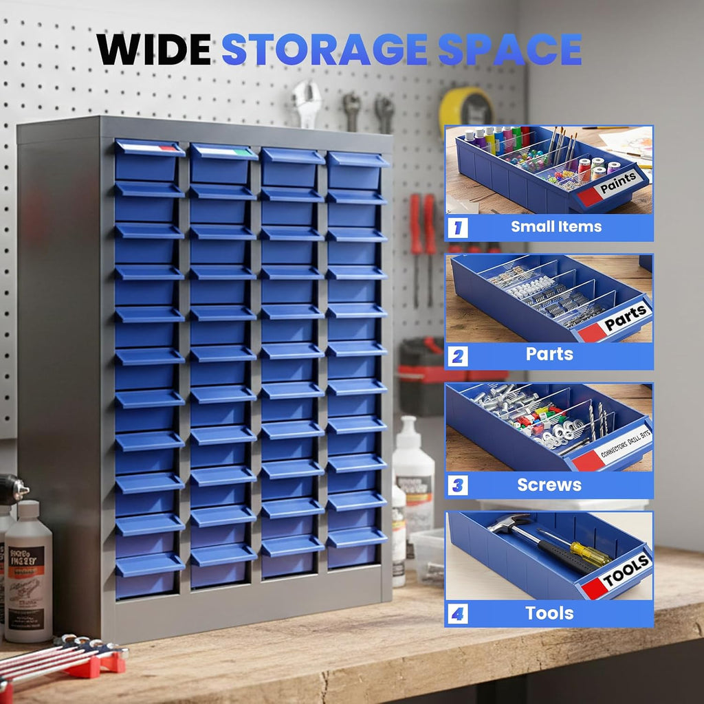 40-Drawer Small Parts Organizer, Metal Nut and Bolt Organizer, Bolt Bin with Alloy Steel Construction Outer Frame, Freestanding Storage Cabinet with Labels for Garage Workbench, Shop & Crafts